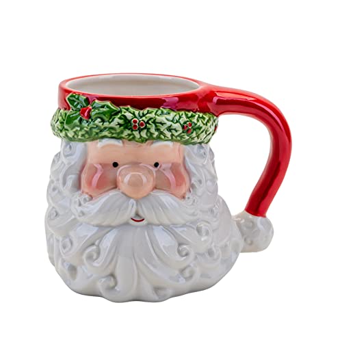 Widdop and Co Christmas Novelty Ceramic Mug - Santa/Holly Trim Design