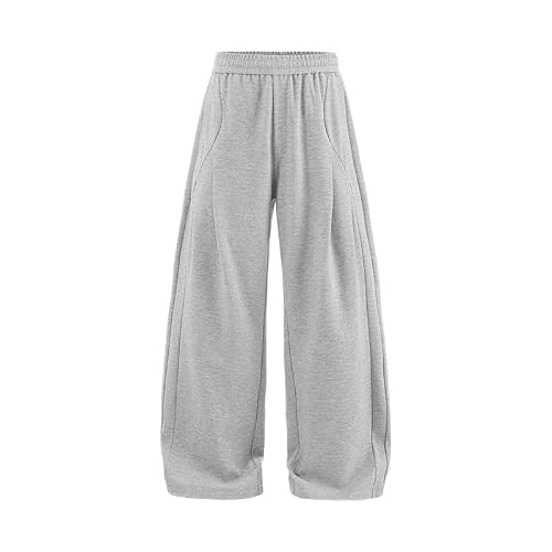 Adenorah Women’s Wide Leg Sweatpants High Waisted Baggy Lounge Pants with Pockets Drawstring Casual Athletic Loose Fit Joggers, Grey, M