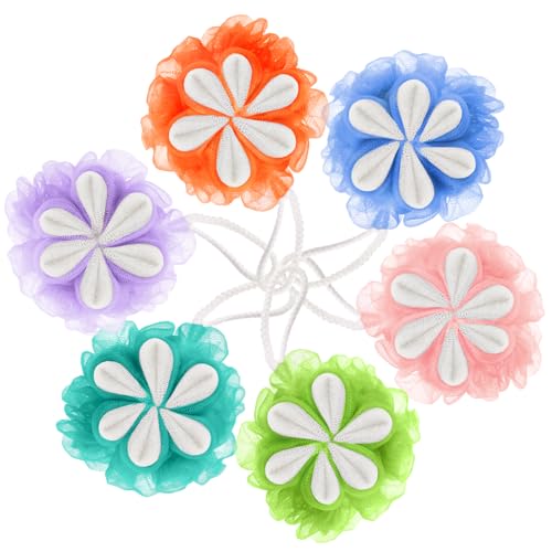 FuWeave 6 Pack Bath Loofah Flower Shower Body Scrubber Sponge,Multicolor