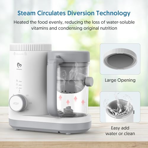 Image of Baby Food Maker Bellababy Baby Food Processor, Puree Blender Steamer with Reversible Steam Basket, One Button Easy Operation & Large Opening for Easy Cleaning