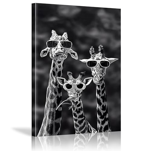 Peintures sur toile d'animaux design girafe rigolote œuvre sur châssis bois véritable format 80x150