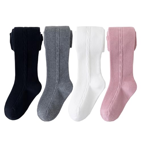 Meeshine 4 Packs Toddler Girls Cable Knit Tights Baby Kids Cotton Leggings Seamless Stockings Pants Pantyhose 1-8T
