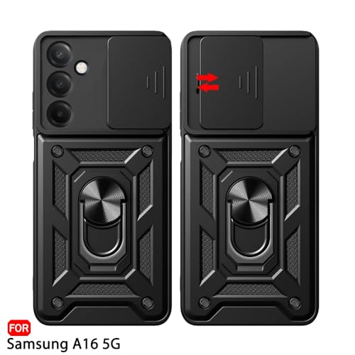 Image of TheGiftKart Tough Armor Bumper Back Cover Case for Samsung Galaxy A16 5G | Sliding Camera Cover, Kickstand & Ring Holder | 360 Protection Back Cover Case for Samsung Galaxy A16 5G (PC & TPU, Black)