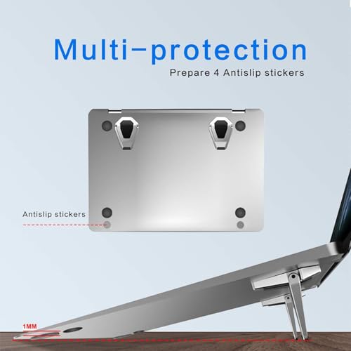Image of CERLINK 4Pcs Mini Laptop Stand for Desk Holder Computer Portable Foldable Adjustable Notebook Stands, Aluminium Metal MacBook Stand, Compatible with 10-15.6 Inch Laptops, iPad-Silver