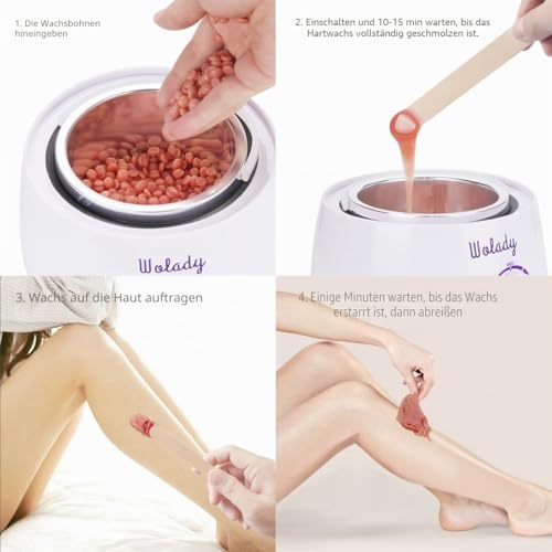 Wolady Wachserhitzer zur Haarentfernung mit Warmwachs, professionell, 4 Wachsbeuteln zur Bikini-Bereich, Augenbrauen, Achselhöhle, Gesicht, Beine