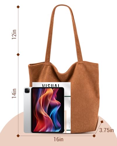 Image of Iioscre Corduroy Tote Bag for Women,Hobo HandBags with Zipper,Large Capacity Casual Shoulder Handbags with Inner Pockets