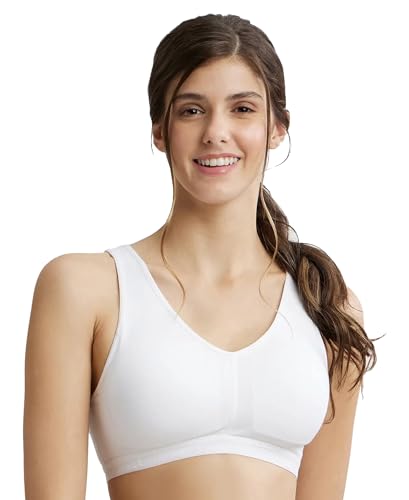 Image of Jockey ES04 Women's Wirefree Padded Super Combed Cotton Elastane Stretch Full Coverage Sleep Bra with Removable Pads and Ultrasoft Underband