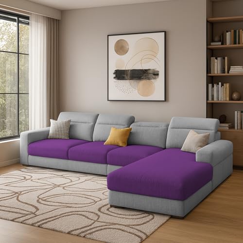 GRAPEWOOD Gavin RHS 6 Seater L Shape Sofa Set for Living Room (Purple Grey Fabric) Premium Fabric Sofa Set