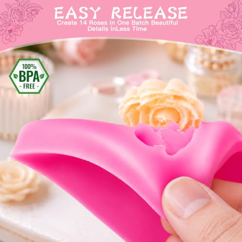 Image of HKNMTT 2Pcs Mini Rose Silicone Molds, 3D Flower Chocolate Fondant Moulds