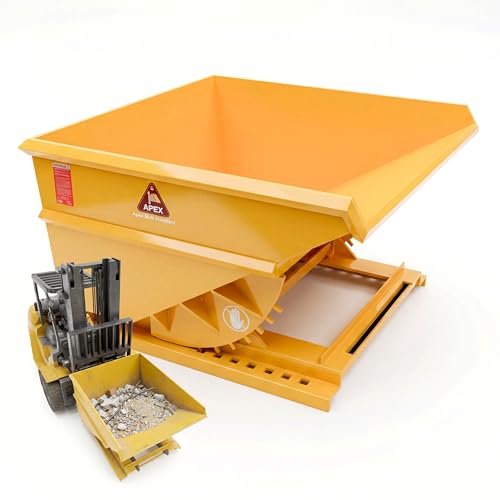 Apex Heavy Duty Self-Dumping Hopper, 3 Cubic Yard Capacity, 8000 lb Load Rating, Reinforced Steel Tilt Skip with Watertight MIG-Welded Body for Forklift Scrap and Waste Handling, Made in USA