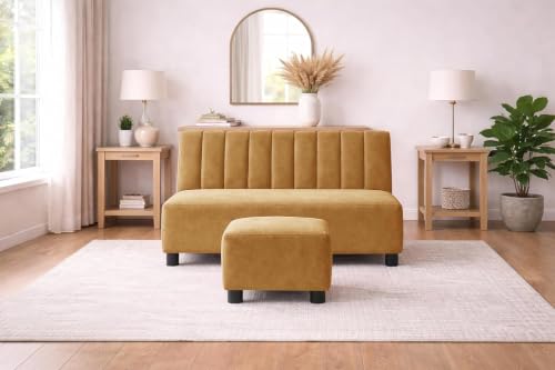 Image of Rosebell Sofa with Ottoman Combo Two Seater Sofa Set with Matching Footrest for Living Room - Golden Color