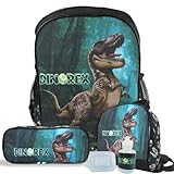 Kit Mochila Dinossauro Rex Costas Tam G Estojo e Lancheira