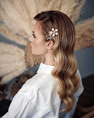 Sweetv Gold Bridal Hair Clip,Floral Bridal Hair Comb Barrette Flower Hair Pieces For Brides Wedding #TOP2