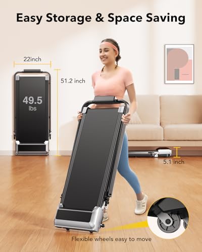 Walking Pad Treadmill with 12% Incline, 6 in 1 Folding Treadmill with Adjustable Handle Bar for Home/Office, Under Desk Treadmills Portable Walking Pad with App, Remote Control & LED Display