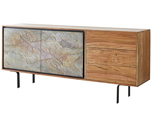 Preisvergleich Produktbild DELIFE Kommode Juwelo 175x40x75 Akazie Natur Stein Beine Schwarz