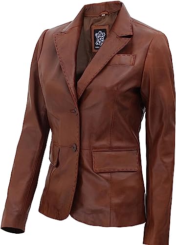 Decrum Womens Leather Jacket - Real Lambskin Leather Blazer Jackets For Women
