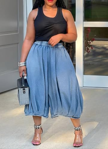 Women Baggy Wide Leg Barrel Jeans Plus Size Loose High Waist Cropped Boyfriend Harem Denim Pants Cargo Joggers Pockets3