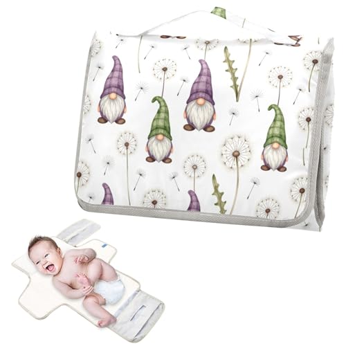 Cambiador de pañales reutilizable con bolsillo para pañuelos, lindo gnomo, diente de león, flor para mujeres, cambiador de pañales, portátil, estación de viaje para bebés, kit cambiador de pa?ales