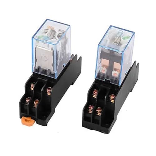Relé de potencia de 12V 5A con bobina de 8 pines DPDT y base para carril DIN de 35mm