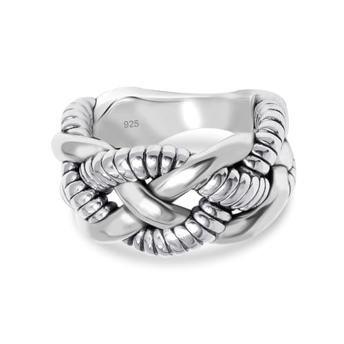 LeCalla 925 Sterling Silver Knot Rings for Women | Interwoven Twisted Roped Ring | Women's Braided Rope Wedding Band (Sizes 6-8No.)4