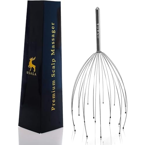 USAGA Head Massager Scalp Massager 20 Fingers Head Scratcher for Scalp Body Relaxing (Silvery)
