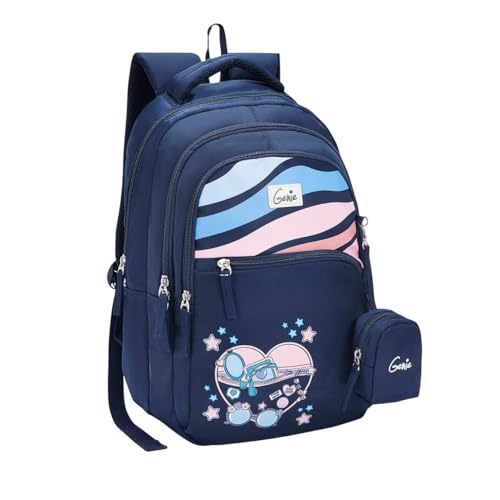 Image of Genie Backpack for Girls Laptop Sleeve, Three Compartments and Organiser with Padded Shoulders |Best for Books,Stationery,Lunch Box & Essentials