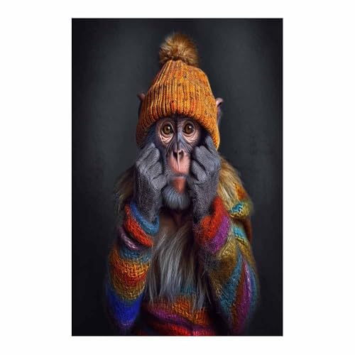 Impression sur toile singe en pull pour salon moderne - Déco murale 70x100cm