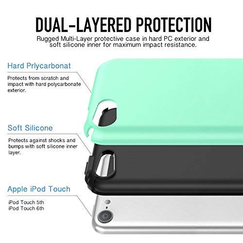 Kelifang Case Compatible With Ipod Touch 7, 6 And 5, Ultra Slim Full Body Protective Case With Dual Layer Shockproof Tpu Bumper Hard Back Cover Compatible With 7Th/6Th/5Th Generation, Green #TOP1
