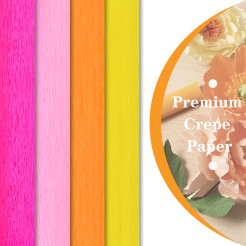Image of BEISHIDA Yellow Orange Pink Crepe Paper Roll, 4 Rolls Crepe Paper Sheet