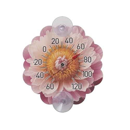 Image of Taylor Peony Dial Thermometer, 4-Inch Indoor Outdoor Silicone Suction Cup Thermometer, Weather-Resistant Temperature Gauge for Patio, Pool, Garden, or Garage, Pink