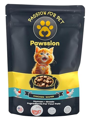 PAWSSION Chicken Cat Treats Made in USA- Human-Grade, Grain Free, Healthy, High Protein All Natural cat Snacks, crushy cat Food (Wafer) 4 oz
