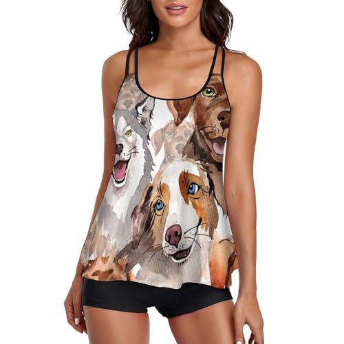 Tankini Chien et Maillot de Bain Femme avec Short et Robe de Plage
