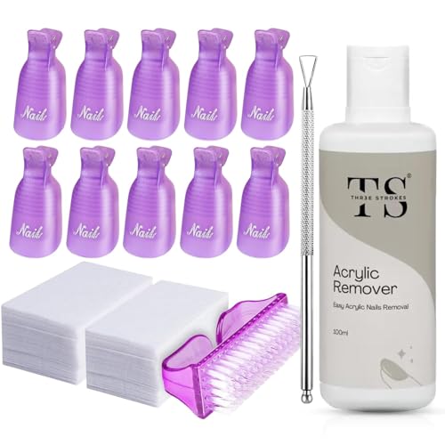 THR3ESTROKES Acrylic Remover Kit, Gel Nail Polish Remover for Nails with Soak off clips, Nail Wipes & Peeler, Professional, Quick & Easy Polish Remover In few Minutes Don’t Hurt Your Nails 100ml