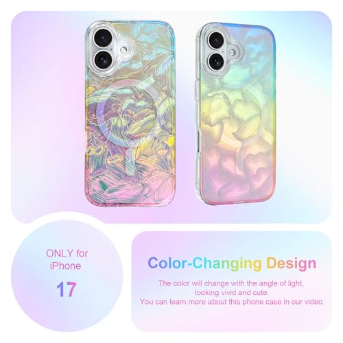 Image of AIGOMARA Cute Case for iPhone 17 Case for Women Girls [ Compatible with Magsafe ] Glitter Pearl Aesthetic Rainbow Magnetic Protective Phone Cover, Fluorescent Iridescent Shell Pattern