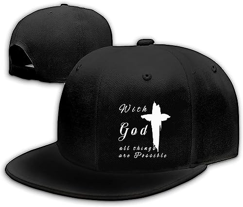 with God All Things are Possible Christian Faith,Christ Hats Mens Snapback Flat Bill Brim Hats for Men Black Snap Backpack Dad Life Jesus Christian Crosses Fitted Hat Baseball Cap