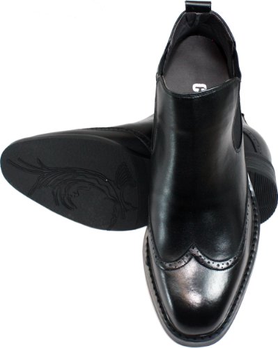 Calden Men's Invisible Height Increasing Elevator Shoes - Black Leather Slip-on Wing-tip Chelsea Boots - 3 Inches Taller - K28802 - Size 11 D(M) US4