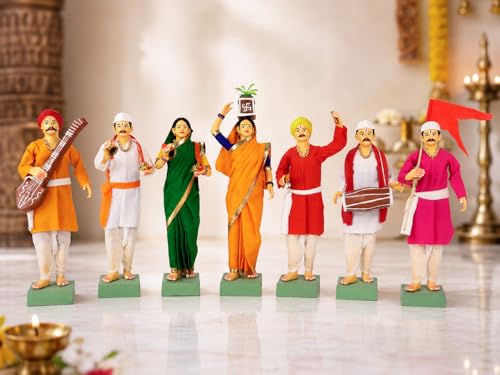 Image of Handmade Terracotta Pandharpur Warkari Set of 7| Traditional 10 Inch Clay Figurines for Mandir Decor, Golu Display and Gifting