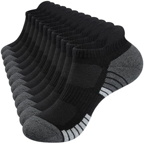 RUIXUE 85% Cotton Mens Trainer Socks Cushioned Running Socks, Anti-Blister Ankle Socks for Men Women Ladies Sports Socks Low Cut Breathable Athletic (6 Pairs/10 Pairs)