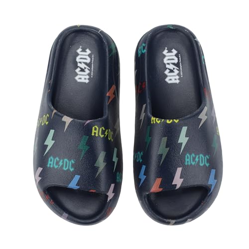 Bioworld ACDC Rainbow Thunderbolt Logos Men's Blue Slide Sandals2
