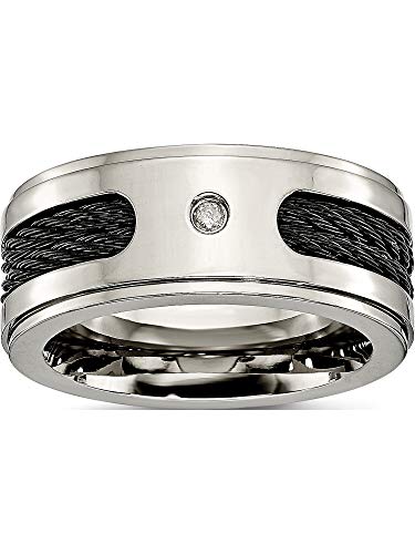 Chisel Titanium Black IP-Plated Cables with Diamond 10mm Polished Band (Width=10)