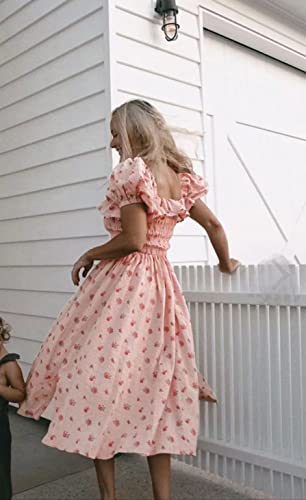 R.Vivimos Womens Summer Floral Print Puff Sleeves Vintage Ruffles Midi Dress3