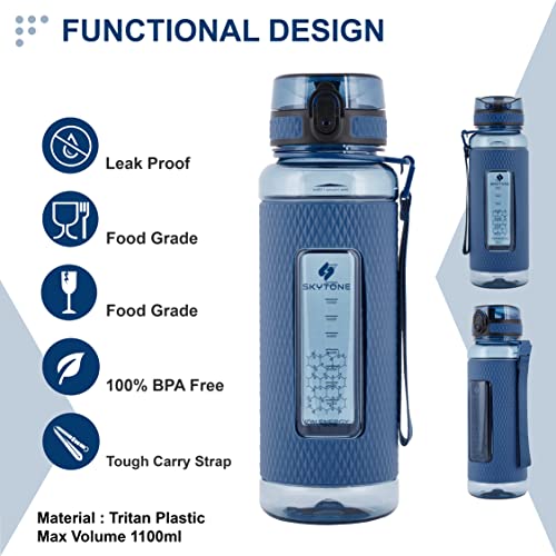 Image of SKYTONE Water Bottle 1 Liter For Office, Leak Proof & BPA Free Tritan Plastic Reusable Water Bottles, Ideal Gift for Travel Gym fitness Running School With Silicon Grip (Blue)