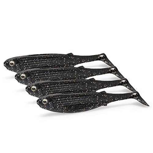 NØMIS Gummifische Charlie Coal | Gummifisch Set 3er x 14 cm | Angelzubehör | Gummifische Set Hecht Zander Dorsch u. Norwegen Angeln | Angelköder | Gummiköder | Hecht Köder | Gummifisch Hecht | schwarz