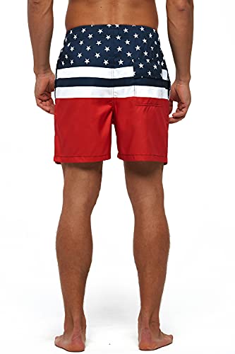 SILKWORLD Men's Board Shorts Swim Trunks Quick Dry Summer Beachwear with Pockets,American Flag,3X-Large - Thumbnail 3
