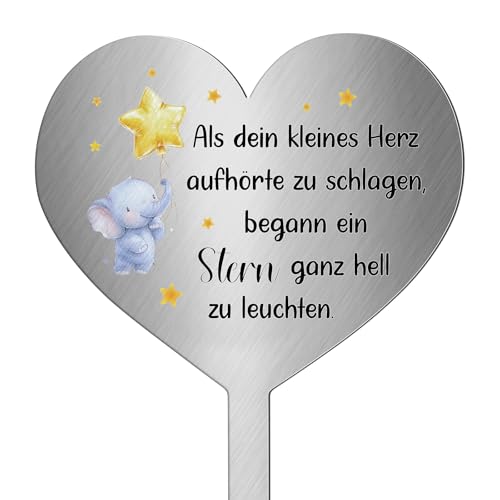 Photect Sternenkinder Grabschmuck Wetterfest Grabstecker Metall Herz mit Spruch Als Dein Kleines Herz Aufhörte zu Schlagen, Begann Ein Stern Ganz Hell zu Leuchten Grabdekoration Grab zum Erinnerung