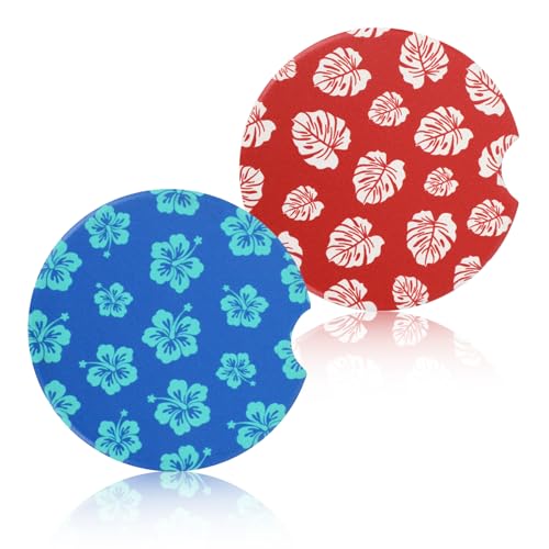 2pz Sottobicchieri Auto Hawaiani per Portabicchieri, 6,5cm Carino Fiore Ibisco Tropicale Assorbenti Sughero Ceramica Sottobicchieri Eleganti Accessori Interni Auto per Donna Uomo