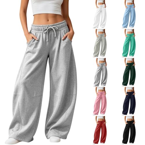 Barrel Sweatpants for Women Solid Color Drawstring Wide Leg Casual Jogger - image 1