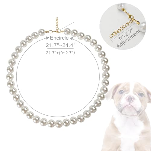 MLUOVI Chunky Pearl Dog Collar Large Breed (0.55 Inch), Adjustable Dog Necklace, Beaded Dog Collar Imitation White Pearls, Elegant Girl Dog Jewelry Accessories for Large Dogs - Image 3