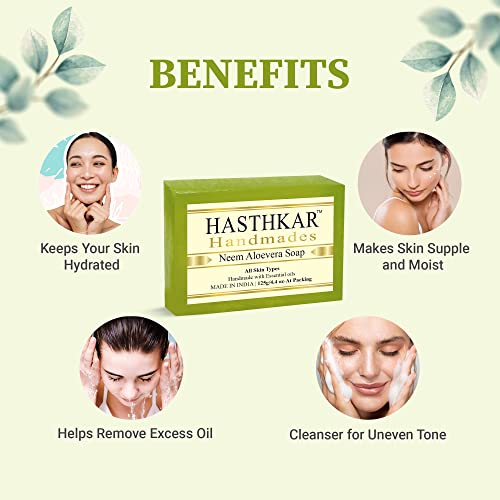 Image of byPureNaturals Hasthkar Handmades Glycerine Neem Aloevera Soap Bathing Bar for Men & Women 125 gm (Pack Of 4)