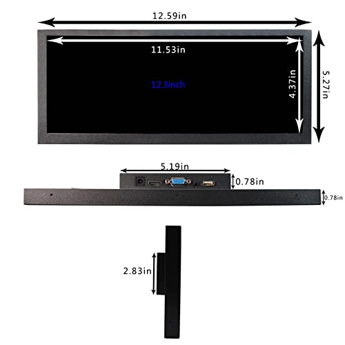 Image of VSDISPLAY 12.3'' 1920x720 Stretched Bar LCD Monitor with USB VGA Video Port | VS123ZJ01A,Dual Speakers,As Extra Secondary Display